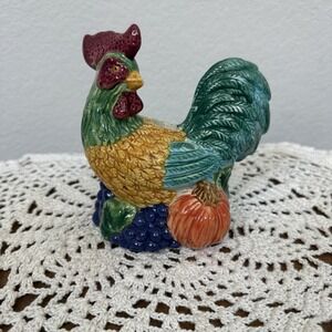Fitz & Floyd Vintage Ceramic Rooster Candle Holder Pair Fall Harvest 6"